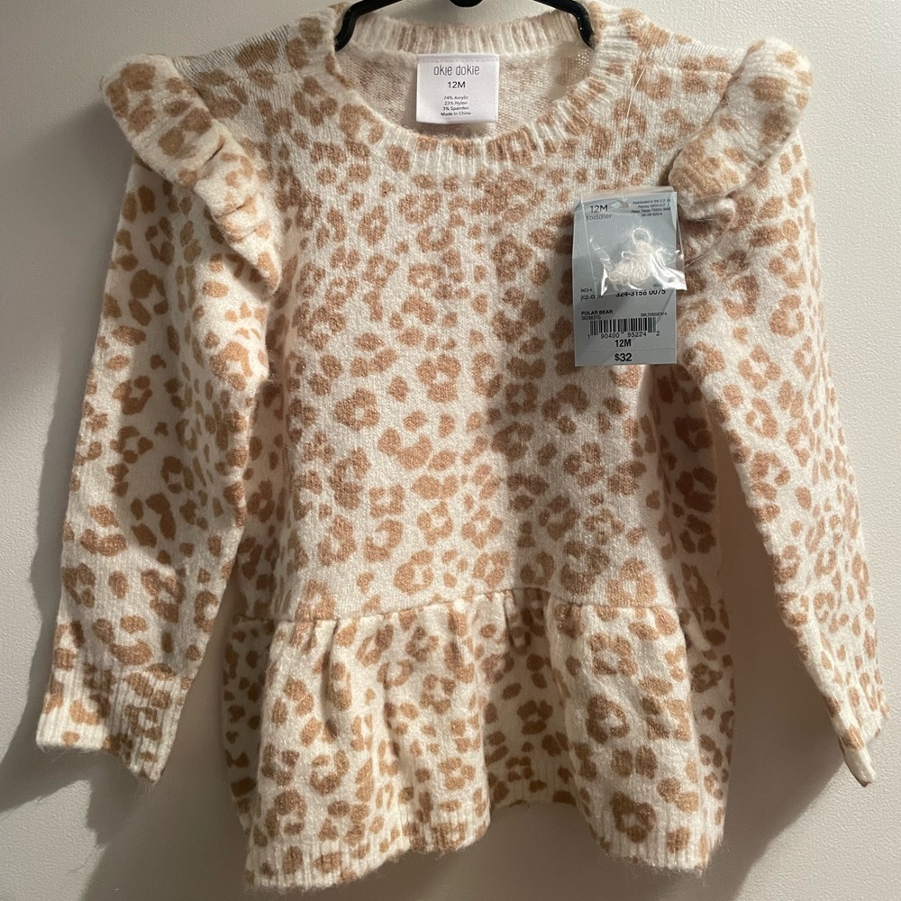 Okie Dokie Toddler Crew Neck Long Sleeve Leopard Pullover Sweater